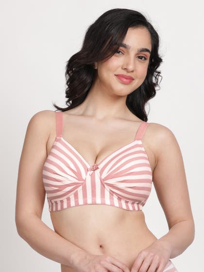 Taabu Ballet Pink Padded Wirefree Striped Cotton Bra