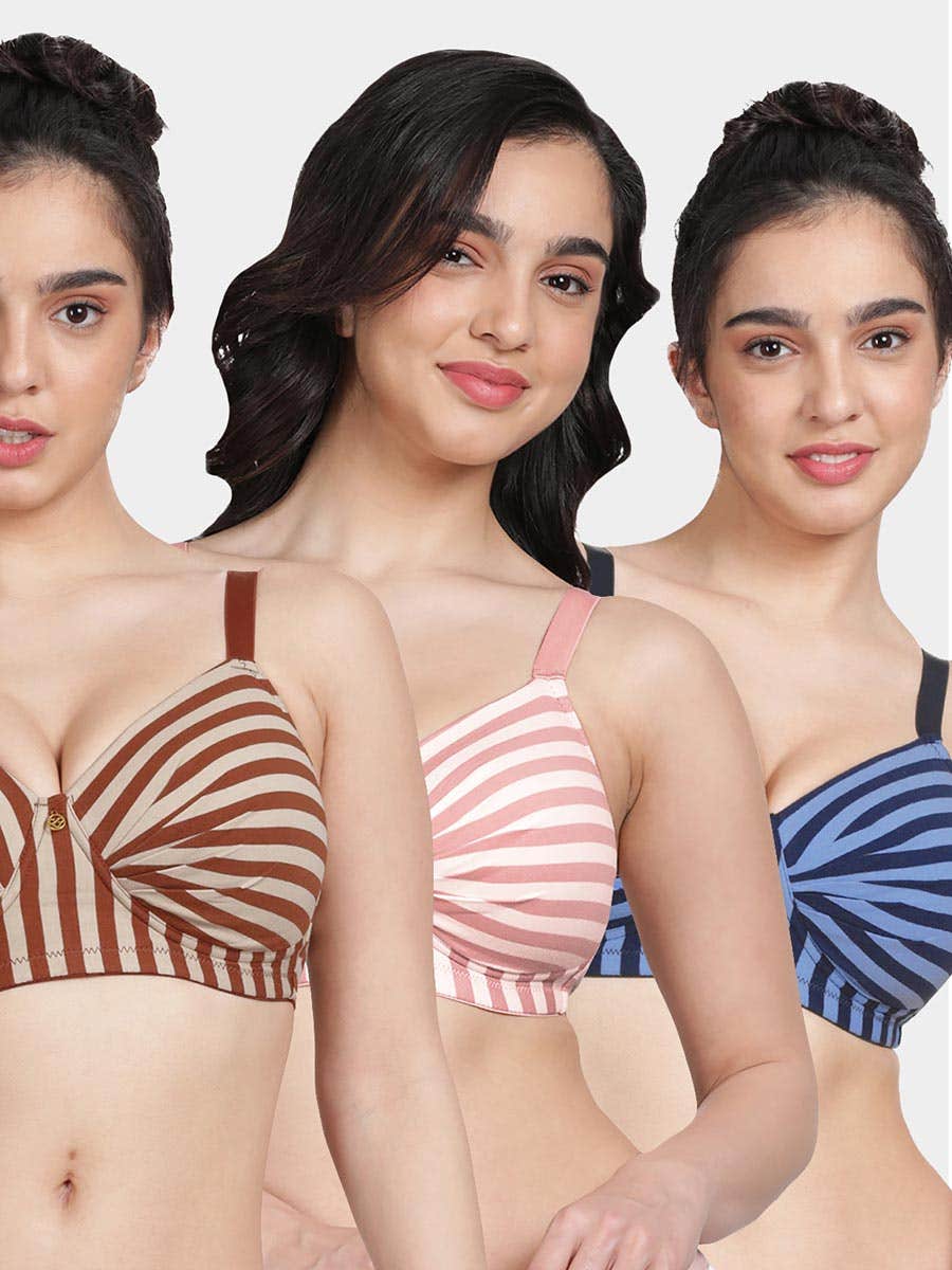 Taabu Multicolor Padded Wirefree Striped Cotton Bra