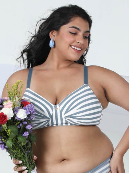 Taabu Windsurfer Blue Padded Wirefree Striped Cotton Bra