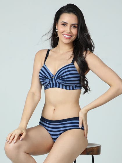 Taabu Azurine Blue Stripe Cotton Lingerie Set