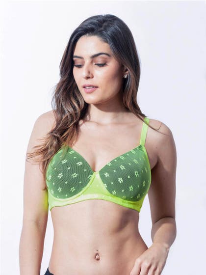Susie Fluorescent Green Floral Lace Padded Bra