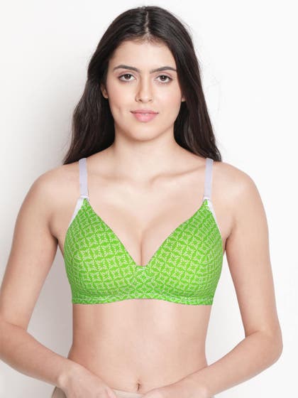 Susie Harlequin Green Printed Cotton Padded Everyday Bra 
