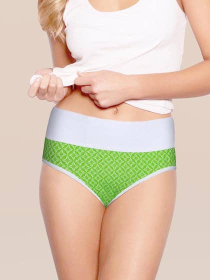 Susie Harlequin Green Geometric Floral Print Cotton High Waist Hipster Panty