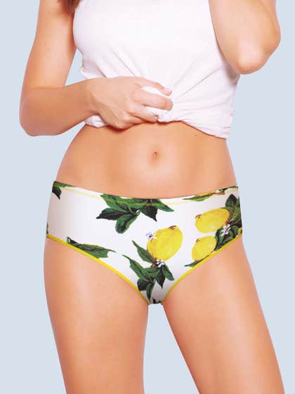 Susie White Yellow Lemon Print Cotton Hipster Panty
