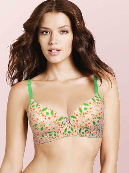 Susie Peach with Kelly Green Leaf Printed Everyday Bra