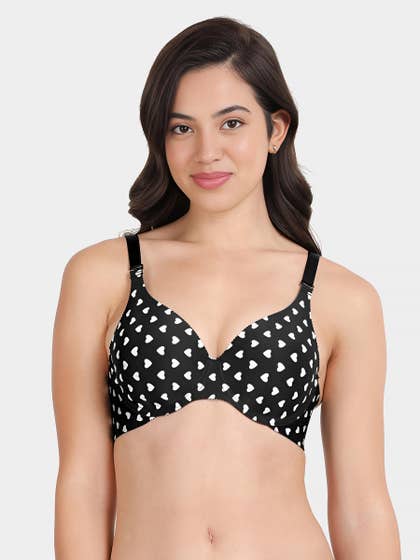 Shyaway Black White Heart Print Seamless T-Shirt Bra