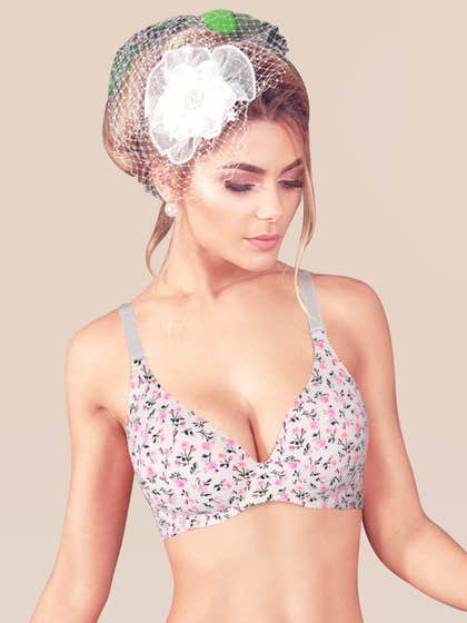 Shyaway HANA White Pink Garden Print Seamless T-Shirt Bra