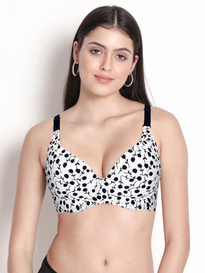Shyaway HANA White Black Floral Print Seamless T shirt Bra