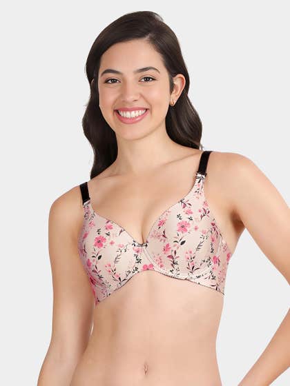 Shyaway HANA Ivory Pink Floral Broad Winged Seamless T-Shirt Bra