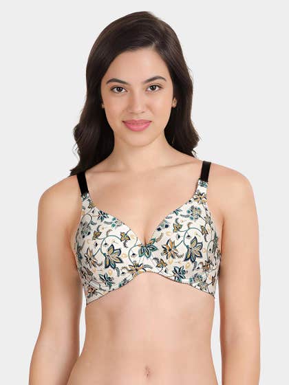 Shyaway HANA Blue Indian Floral Broad Winged Seamless T-Shirt Bra