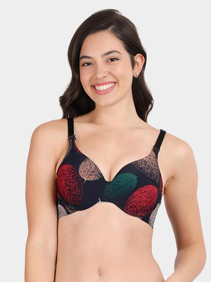 Shyaway HANA Blue Leaf Imprint Broad Winged Seamless T-Shirt Bra