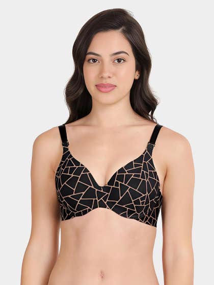 Shyaway HANA Black Geometric Broad Winged Seamless T-Shirt Bra