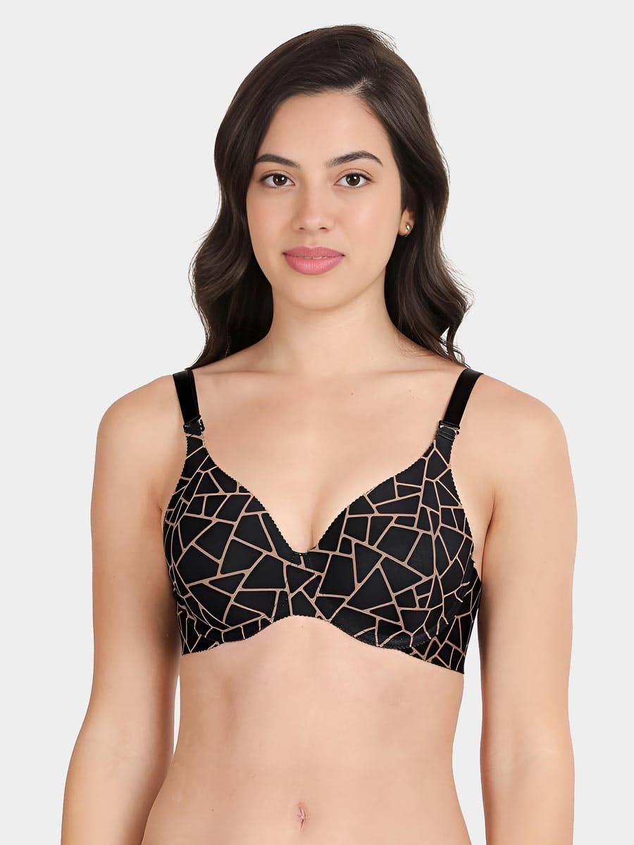 Taabu Black Beauty Heart Print Padded Wirefree T shirt Bra