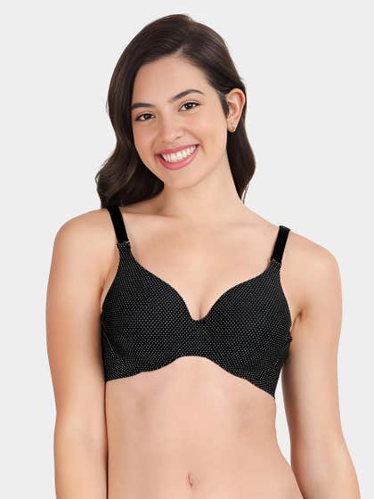 Shyaway HANA Black Small Polka Broad Winged Seamless T-Shirt Bra