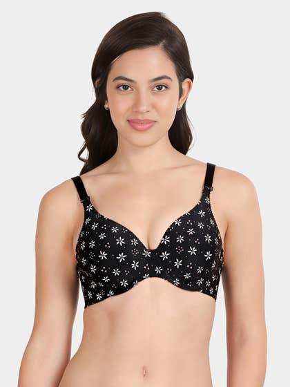 Shyaway HANA Black Floral Polka Broad Winged Seamless T-Shirt Bra