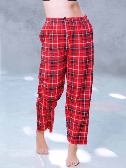 Shyaway Fiery Red Check Print Full Length Pyjama Pants