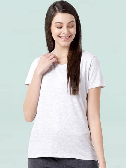 Shyaway White Melange Solid Nightwear T shirt 