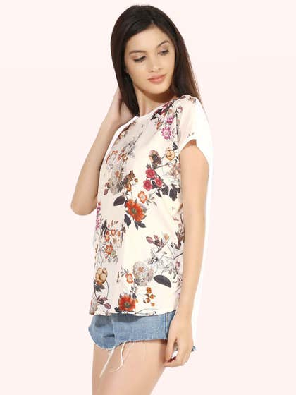 United Classic Blush Pink Floral Casual Printed High-Low Top