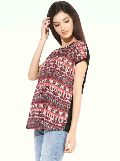 United Classic Red Tribal Casual Printed High-Low Top