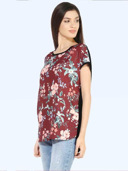 United Classic Sangria Floral Casual Printed High-Low Top