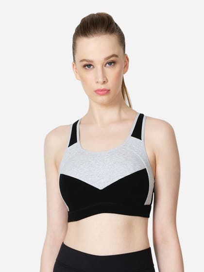 Van Heusen Grey Black Lightly Padded Medium Impact Sports Bra
