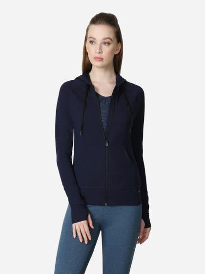 Van Heusen Navy Blue Slim Fit Gym Hoodie Jacket