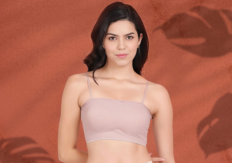 Lace-Necklined Seamless Tube Bra